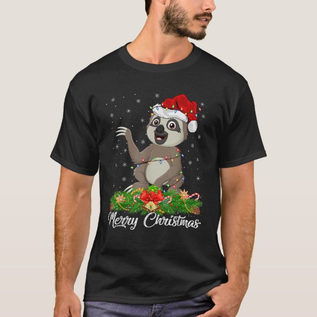 Xmas Lighting Decor Santa Hat Sloth Christmas  T-Shirt (Front)
