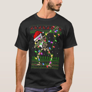 Xmas Lighting Funny Ugly Skeleton Santa Dabbing Ch T-Shirt