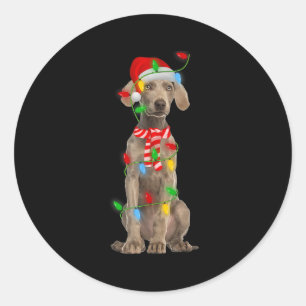 Xmas Lighting Holiday Santa Weimaraner Dog Christm Classic Round Sticker