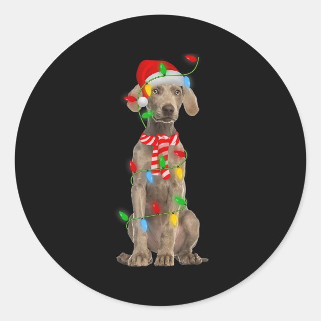 Xmas Lighting Holiday Santa Weimaraner Dog Christm Classic Round Sticker (Front)