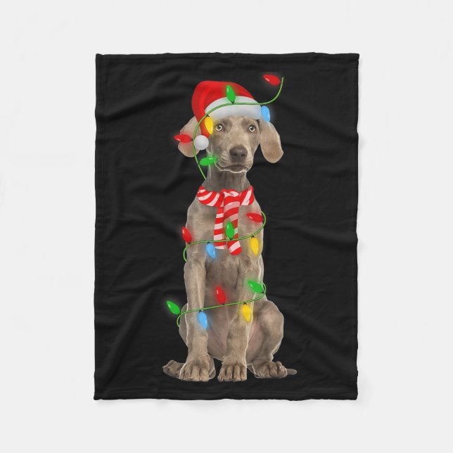 Xmas Lighting Holiday Santa Weimaraner Dog Christm Fleece Blanket (Front)