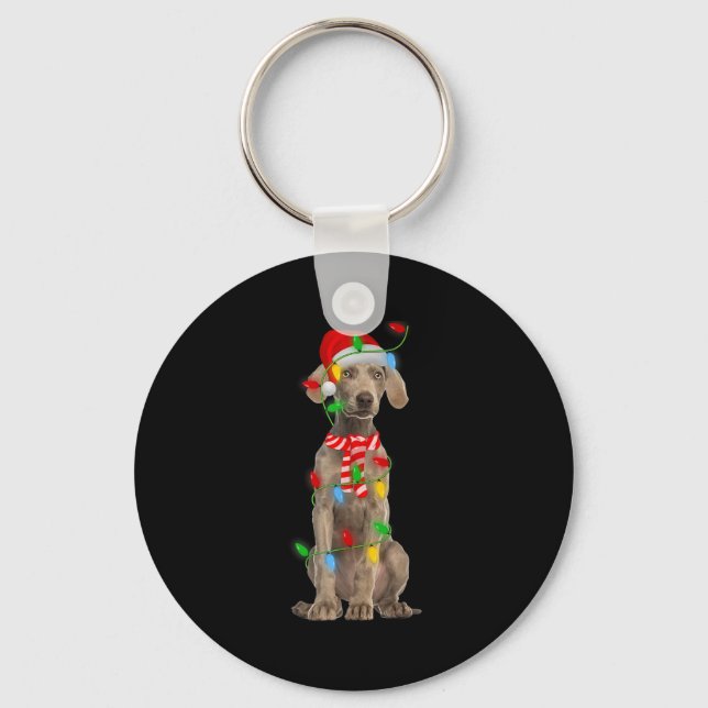 Xmas Lighting Holiday Santa Weimaraner Dog Christm Key Ring (Front)