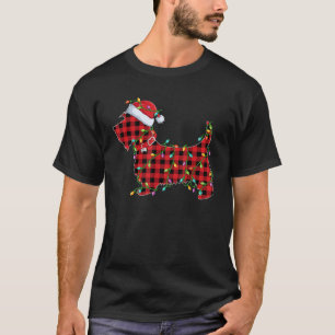 Xmas Lighting Matching Buffalo Plaid Scottie Dog C T-Shirt