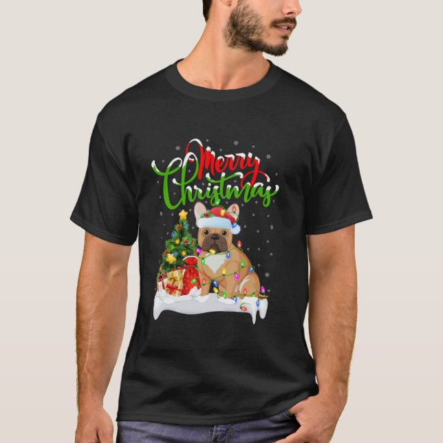 Xmas Lighting Matching Santa French Bulldog Christ T-Shirt (Front)