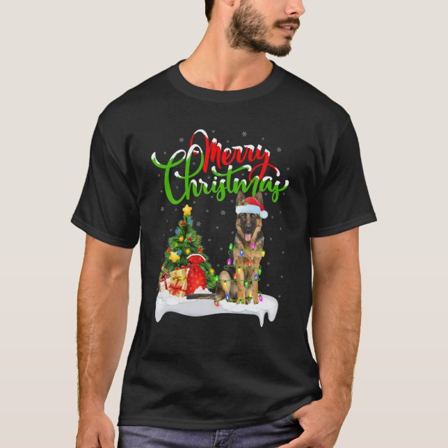 Xmas Lighting Matching Santa German Shepherd Dog C T-Shirt (Front)