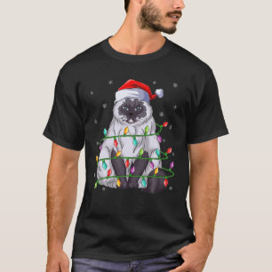 Xmas Lighting Matching Santa Hat Himalayan Cat Chr T-Shirt