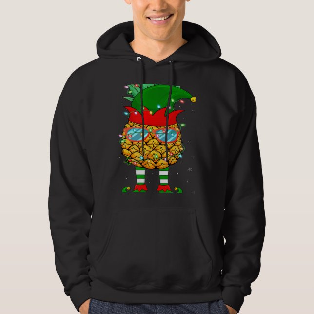 Xmas Lighting Mele Kalikimaka Pineapple Elf Christ Hoodie (Front)