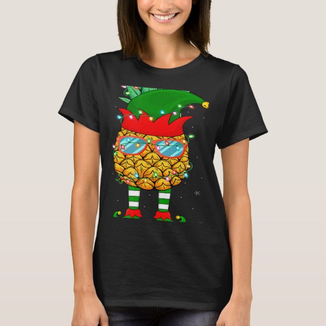 Xmas Lighting Mele Kalikimaka Pineapple Elf Christ T-Shirt (Front)