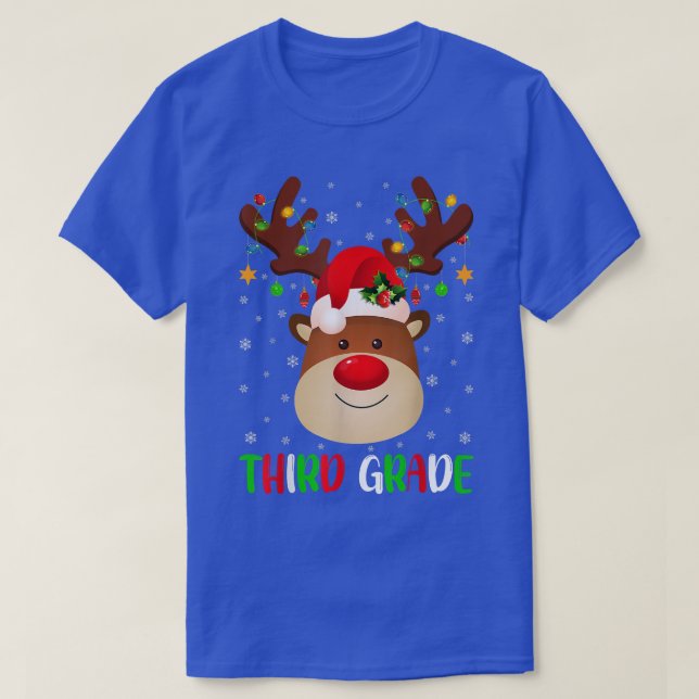 Xmas Lighting Reindeer Funny 3rd Grade Teacher Chr T-Shirt (Design Front)