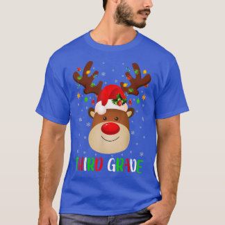 Xmas Lighting Reindeer Funny 3rd Grade Teacher Chr T-Shirt