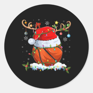 Xmas Lighting Reindeer Santa Hat Basketball Christ Classic Round Sticker