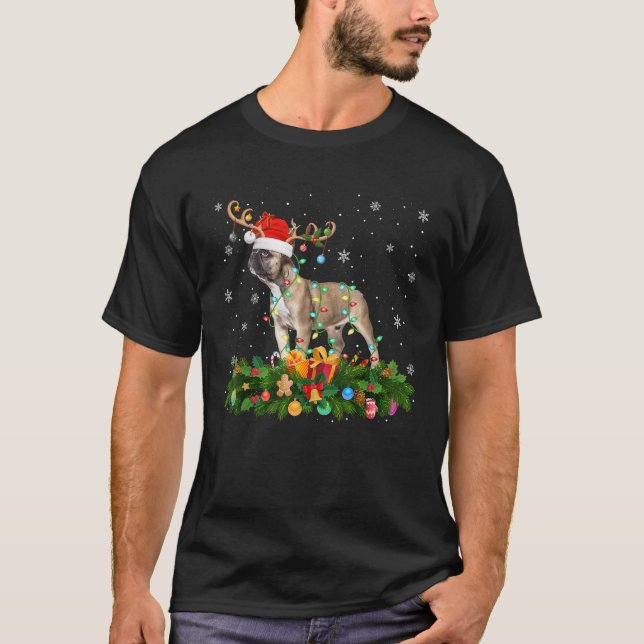 Xmas Lighting Reindeer Santa Hat French Bulldog Ch T-Shirt (Front)