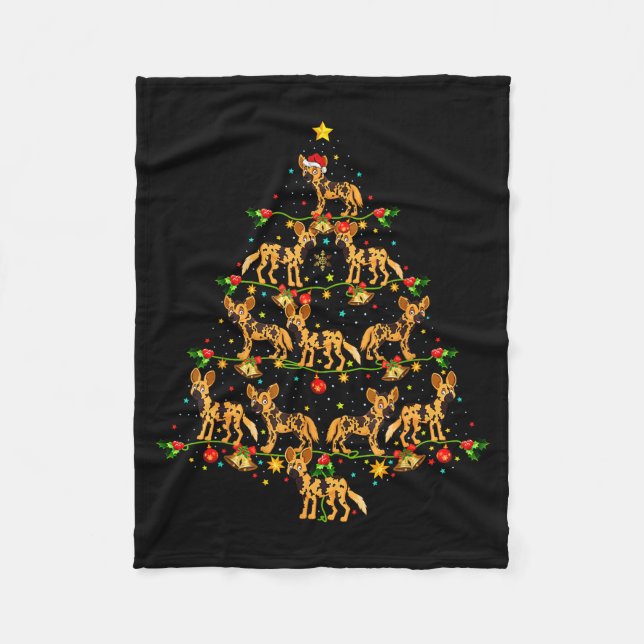 Xmas Lighting Santa African Wild Dog Christmas Tre Fleece Blanket (Front)