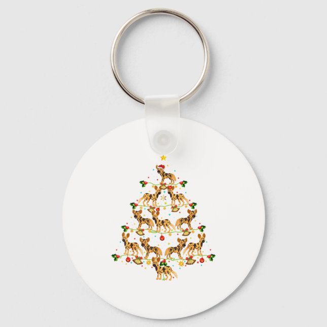 Xmas Lighting Santa African Wild Dog Christmas Tre Key Ring (Front)