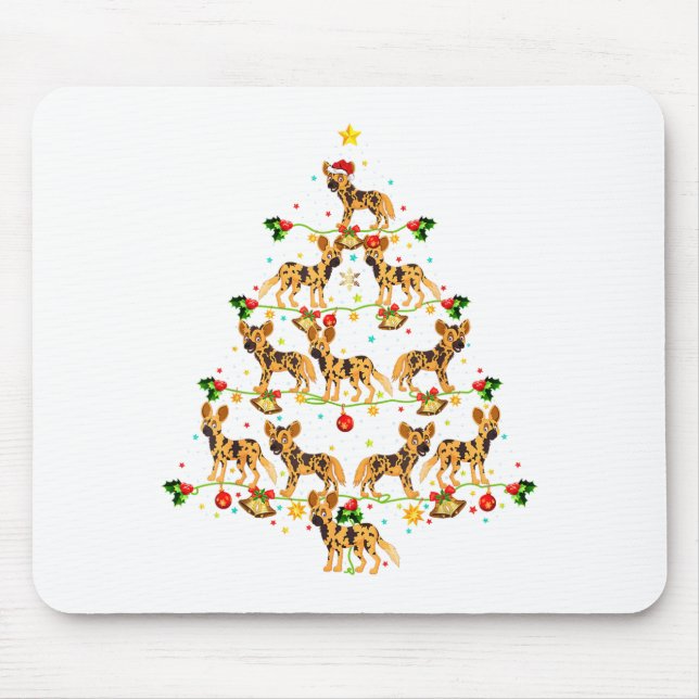 Xmas Lighting Santa African Wild Dog Christmas Tre Mouse Mat (Front)