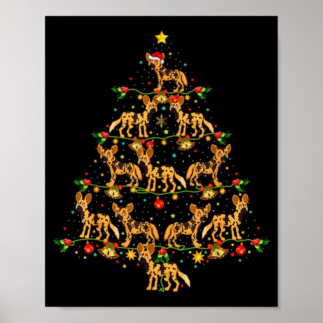 Xmas Lighting Santa African Wild Dog Christmas Tre Poster (Front)