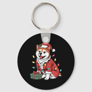 Xmas Lighting Santa Akita Dog Christmas Key Ring