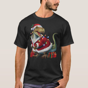 Xmas Lighting Santa Dinosaur Christmas T-Shirt
