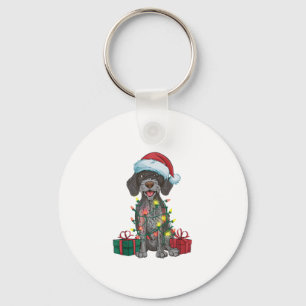 Xmas Lighting Santa German Wirehaired Pointer Dog Key Ring