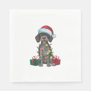 Xmas Lighting Santa German Wirehaired Pointer Dog Napkin