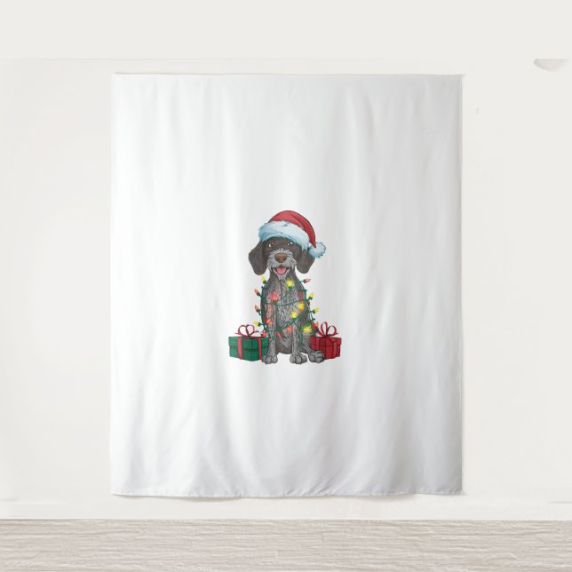 Xmas Lighting Santa German Wirehaired Pointer Dog  Tapestry (Front)