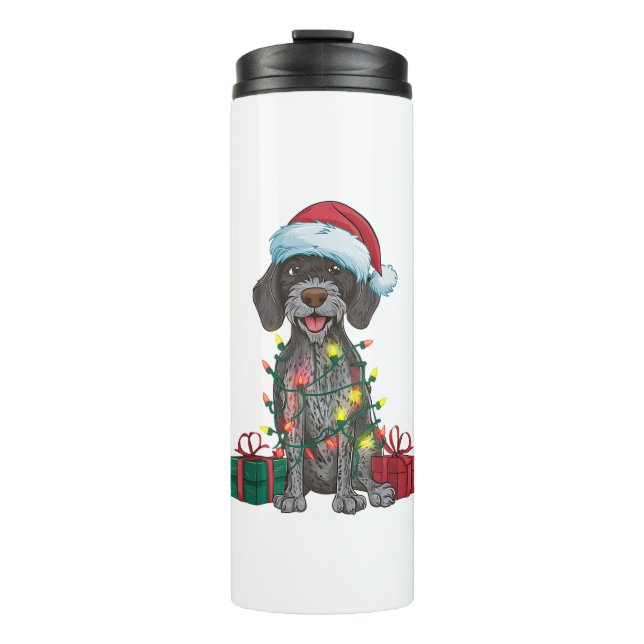 Xmas Lighting Santa German Wirehaired Pointer Dog  Thermal Tumbler (Front)