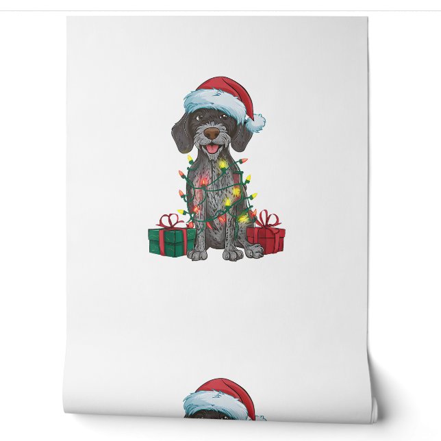 Xmas Lighting Santa German Wirehaired Pointer Dog  Wallpaper (Unrolling)