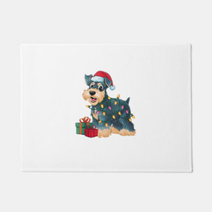 Xmas Lighting Santa Giant Schnauzer Dog Christmas Doormat