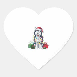 Xmas Lighting Santa Hat Alaskan Husky Dog Christma Heart Sticker