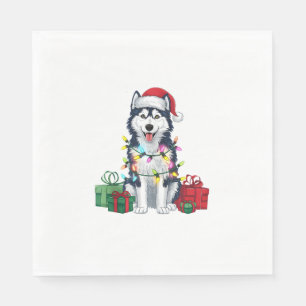 Xmas Lighting Santa Hat Alaskan Husky Dog Christma Napkin