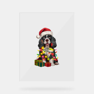 Xmas Lighting Santa Hat Alaskan Malamute Dog Chris Acrylic Sign