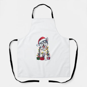 Xmas Lighting Santa Hat Alaskan Malamute Dog Chris Apron