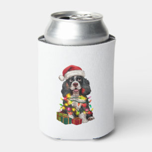 Xmas Lighting Santa Hat Alaskan Malamute Dog Chris Can Cooler