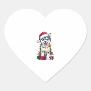 Xmas Lighting Santa Hat Alaskan Malamute Dog Chris Heart Sticker