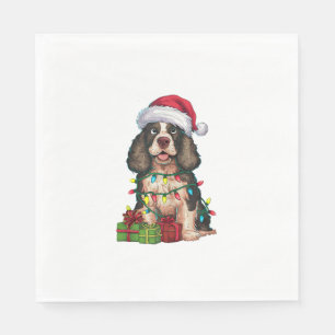 Xmas Lighting Santa Hat Alaskan Malamute Dog Chris Napkin