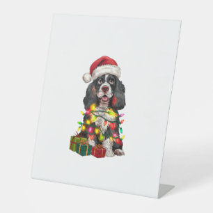 Xmas Lighting Santa Hat Alaskan Malamute Dog Chris Pedestal Sign