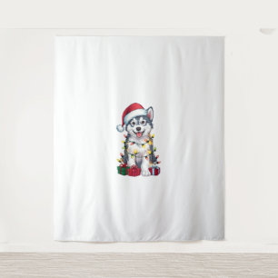 Xmas Lighting Santa Hat Alaskan Malamute Dog Chris Tapestry