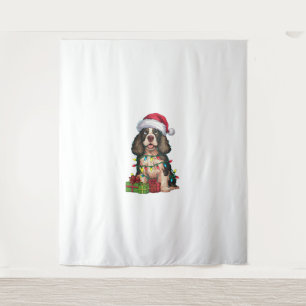 Xmas Lighting Santa Hat Alaskan Malamute Dog Chris Tapestry