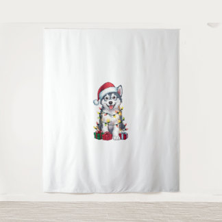 Xmas Lighting Santa Hat Alaskan Malamute Dog Chris Tapestry