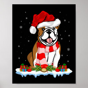 Xmas Lighting Santa Hat American Bulldog Christmas Poster