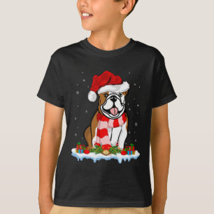 Xmas Lighting Santa Hat American Bulldog Christmas T-Shirt