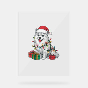 Xmas Lighting Santa Hat American Eskimo Dog Christ Acrylic Sign