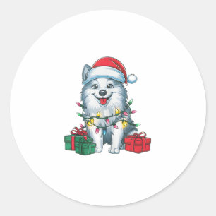Xmas Lighting Santa Hat American Eskimo Dog Christ Classic Round Sticker