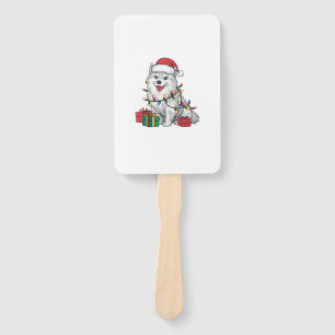 Xmas Lighting Santa Hat American Eskimo Dog Christ Hand Fan