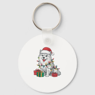 Xmas Lighting Santa Hat American Eskimo Dog Christ Key Ring