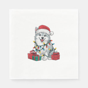 Xmas Lighting Santa Hat American Eskimo Dog Christ Napkin