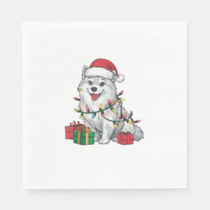 Xmas Lighting Santa Hat American Eskimo Dog Christ Napkin