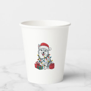 Xmas Lighting Santa Hat American Eskimo Dog Christ Paper Cups