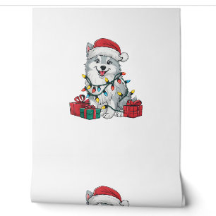 Xmas Lighting Santa Hat American Eskimo Dog Christ Wallpaper