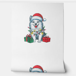 Xmas Lighting Santa Hat American Eskimo Dog Christ Wallpaper